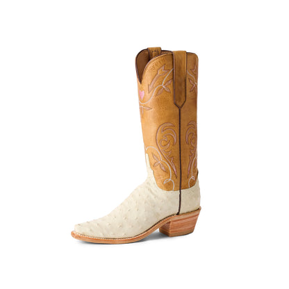 Contrast Tan And Ivory Snip-Toe Embroidery Mid Calf Cowgirl Boots