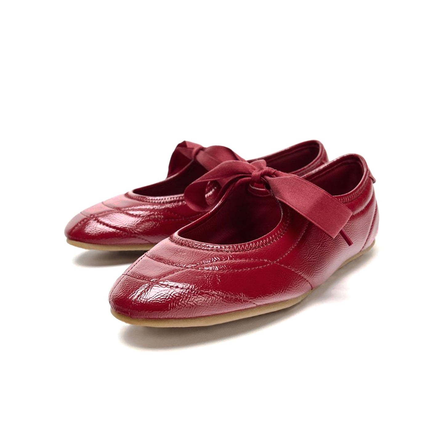 Patent Red Round-Toe Chic Stitch Bridge Strap Flats