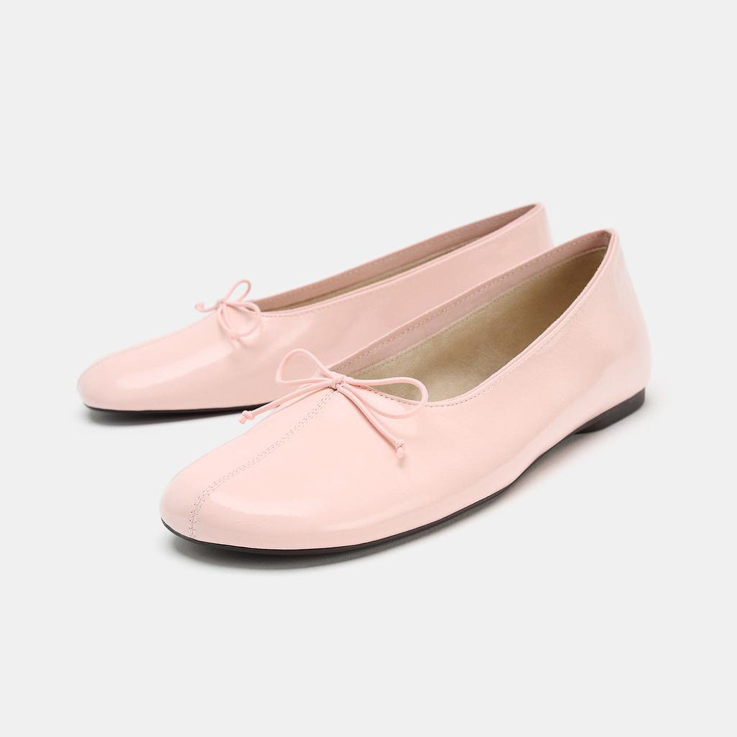 Pink Square-Toe Front Bow Simple Slip-On Ballet Flats