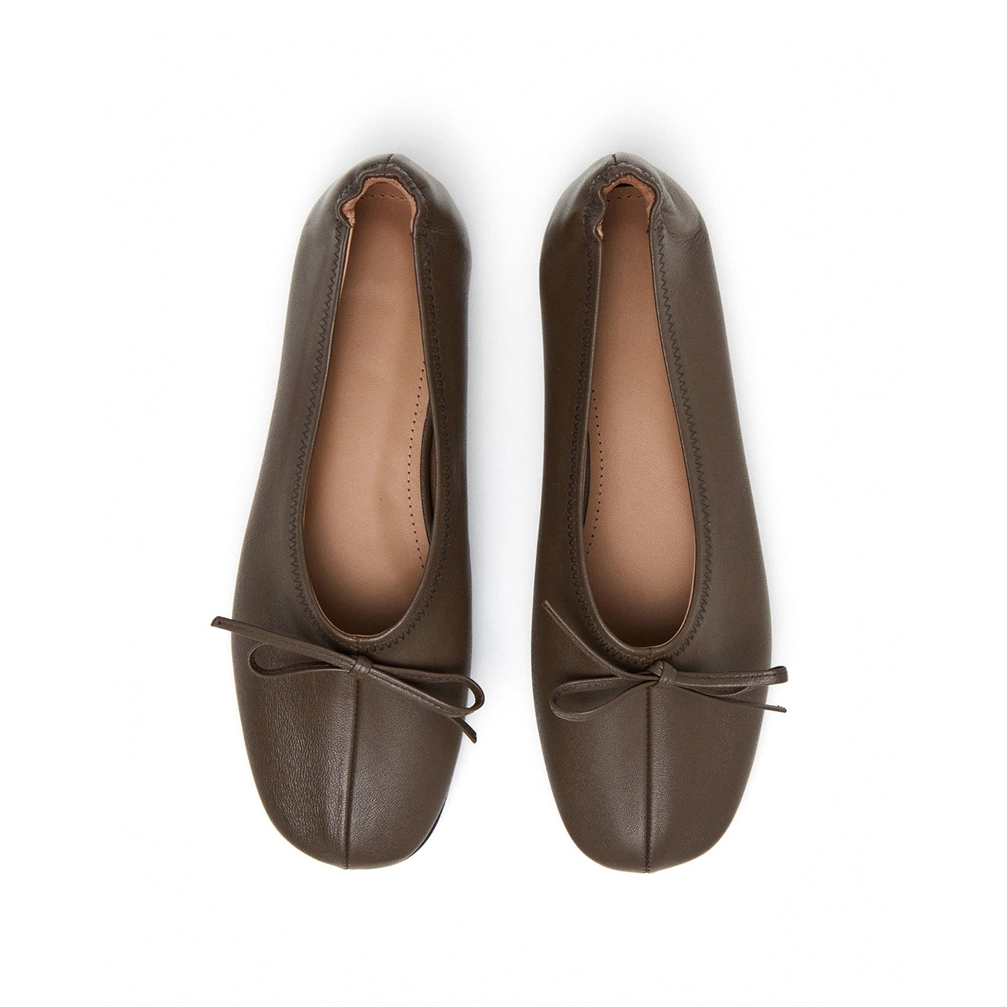 Khaki Square-Toe Classic Front Bow Slip-On Ballet Flats