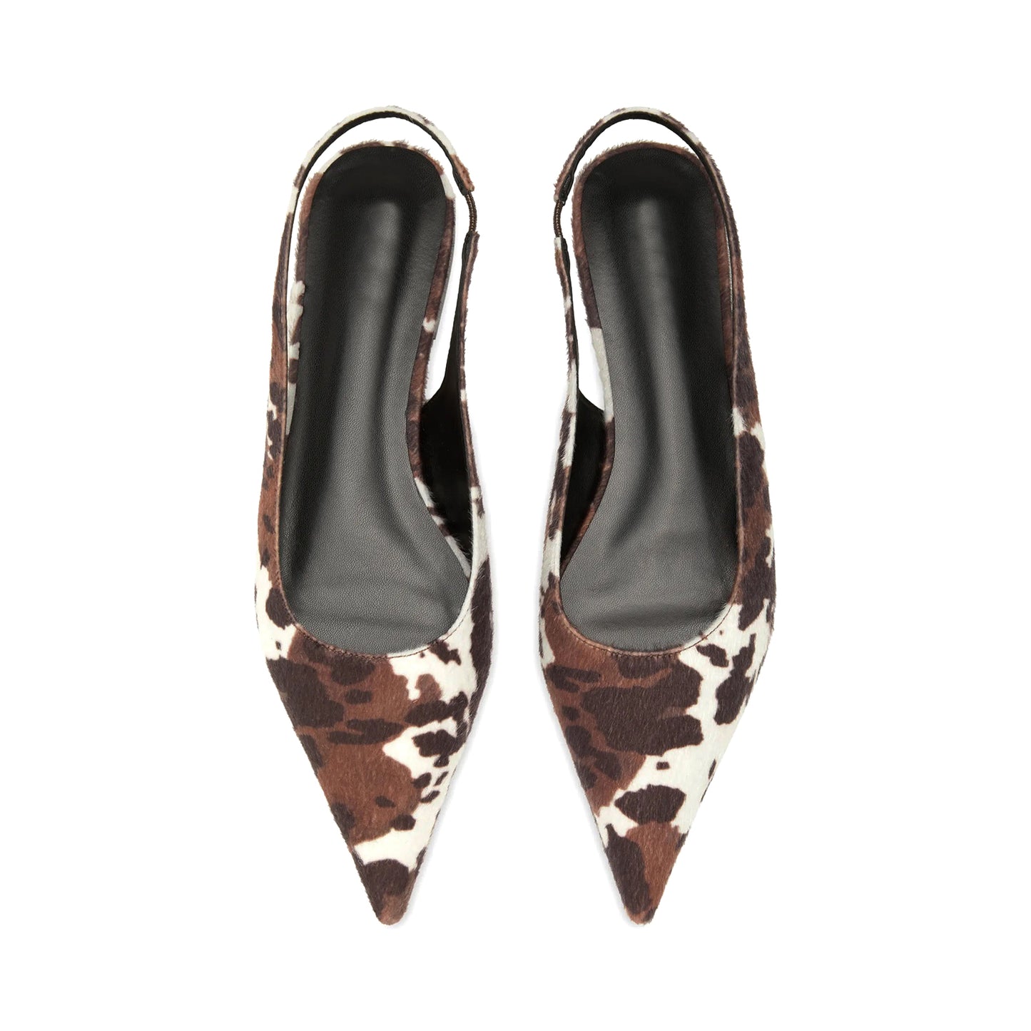 Cow Pattern Pony Hair Pointed-Toe Simple Back Strap Flats