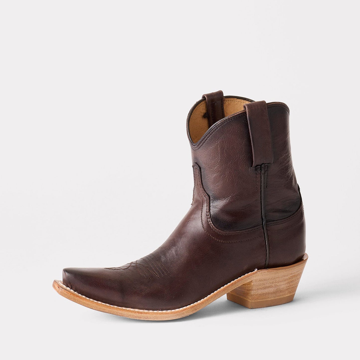 Chocolate Snip-Toe Western Ankle Simple Cowgirl Boots