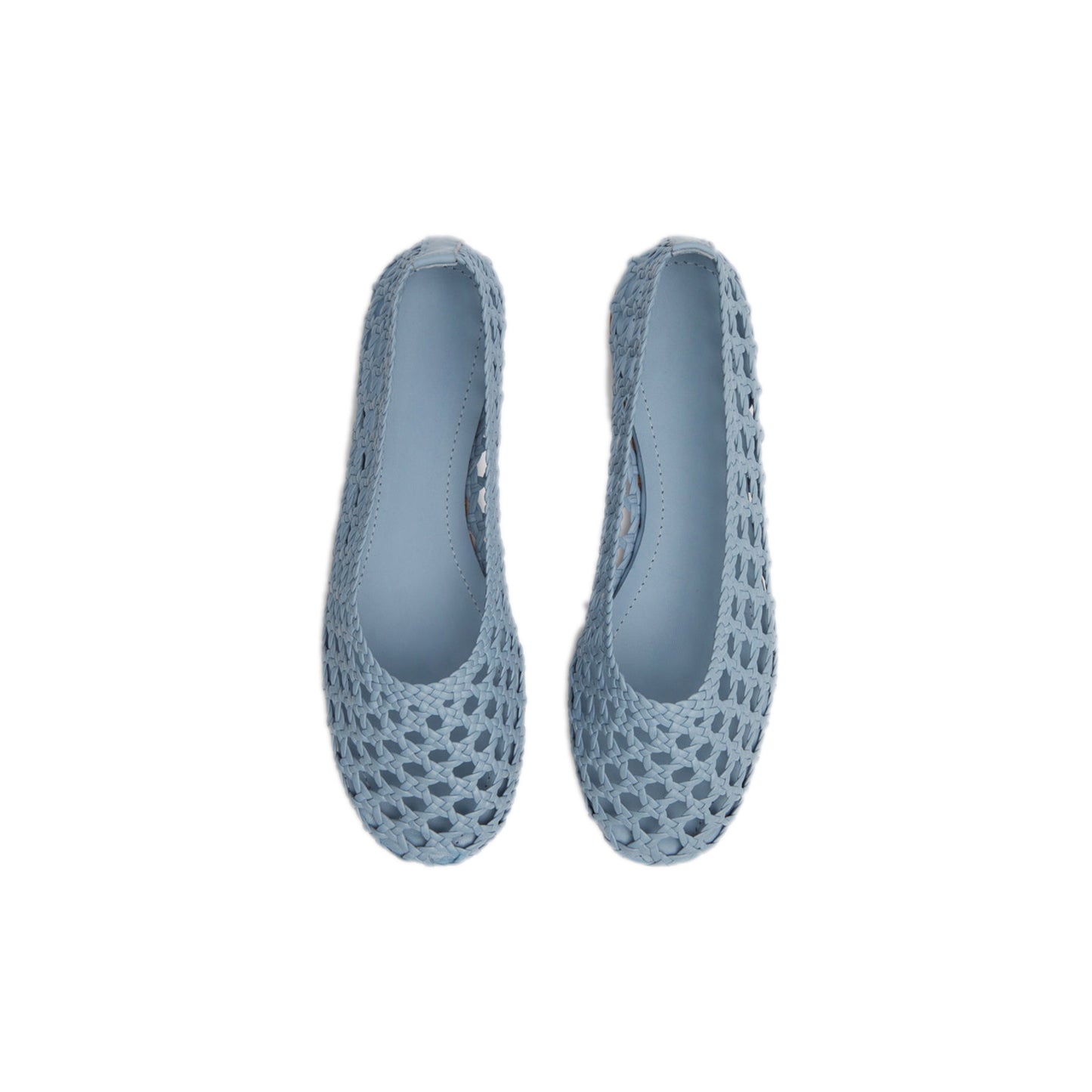 Blue Woven Round-Toe Slip-On Classic Ballet Flats