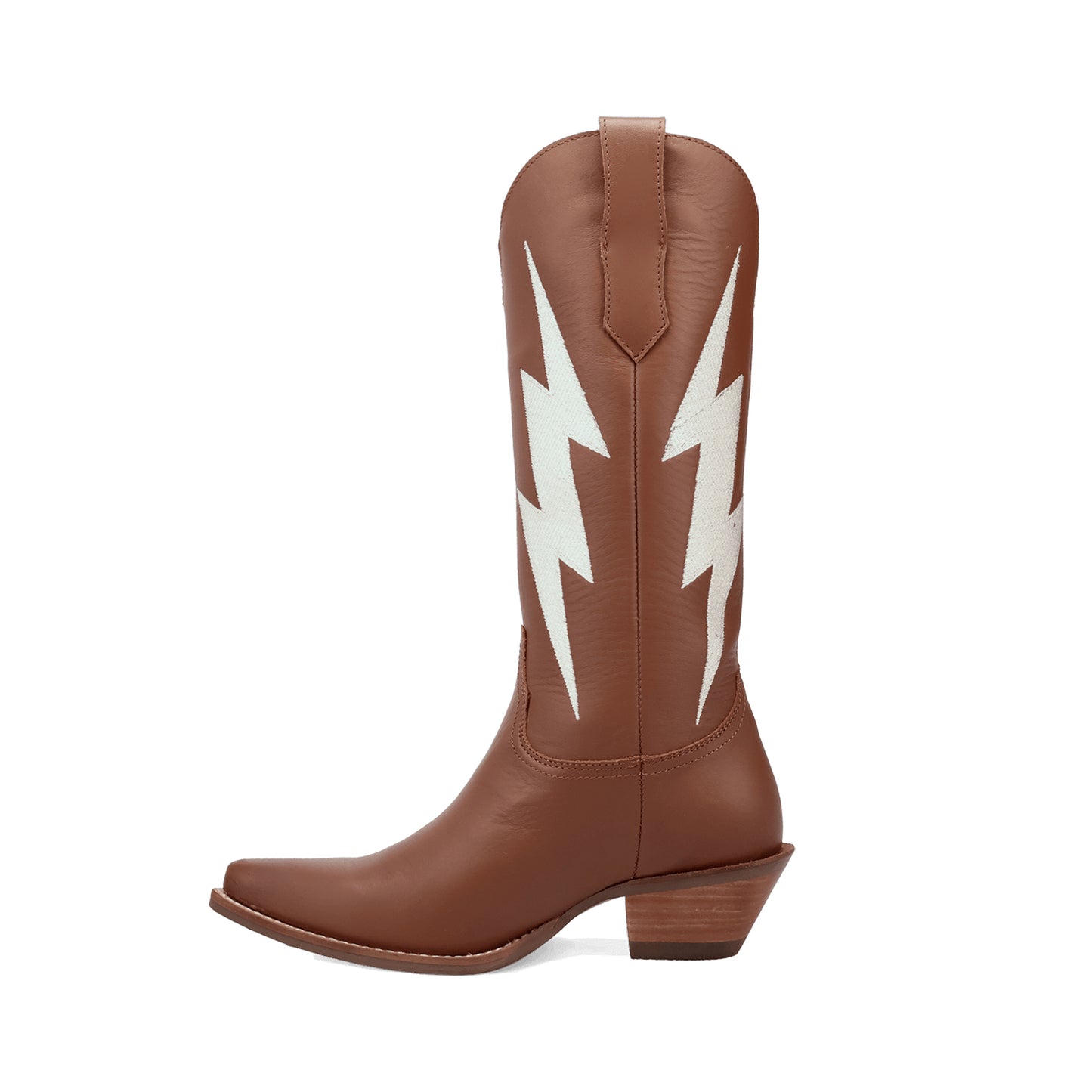 Brown Snip-Toe Lightning Embroidery Mid Calf Classic Cowgirl Boots