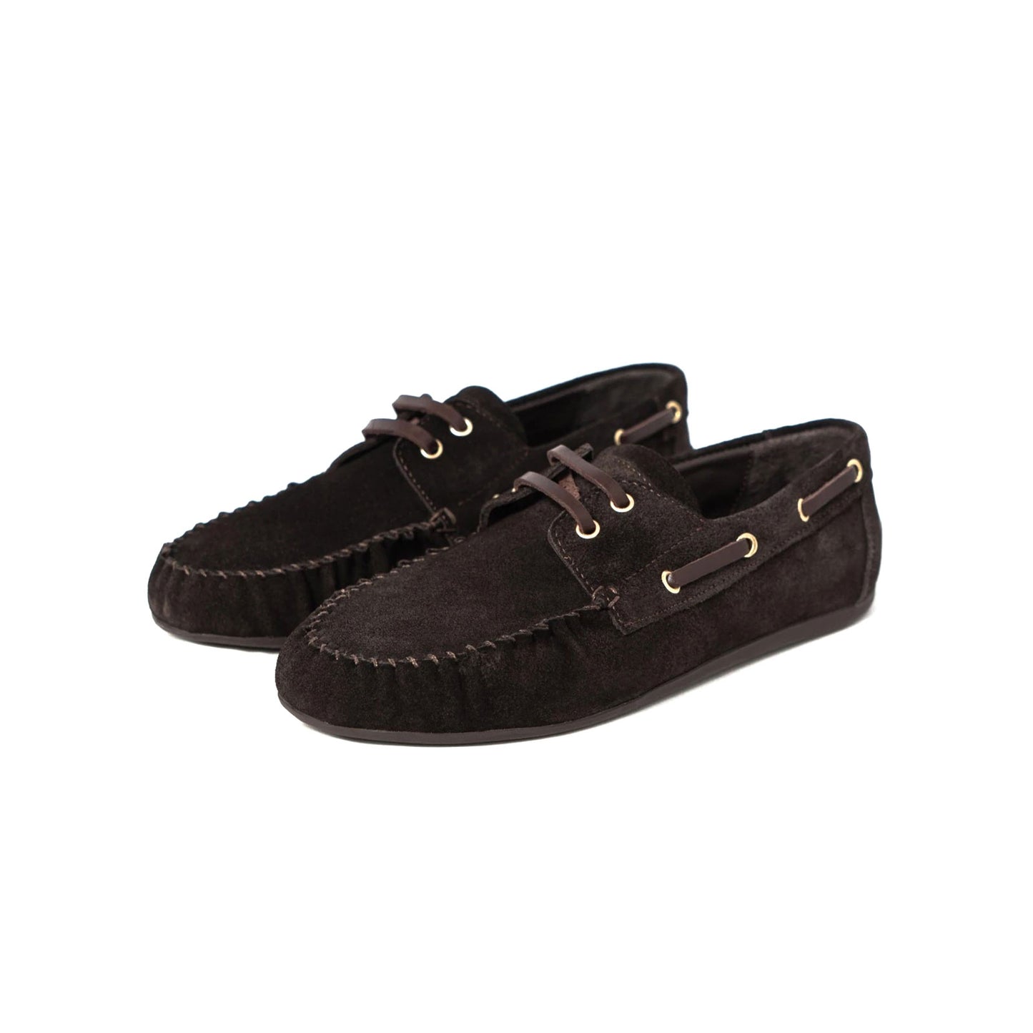 Coffee Cow Suede Round-Toe Laces Classic Loafers Flats