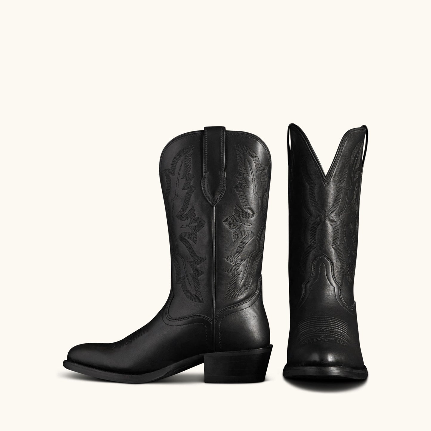 Black Round-Toe Chic Embroidery Classic Western Mid Calf Cowgirl Boots