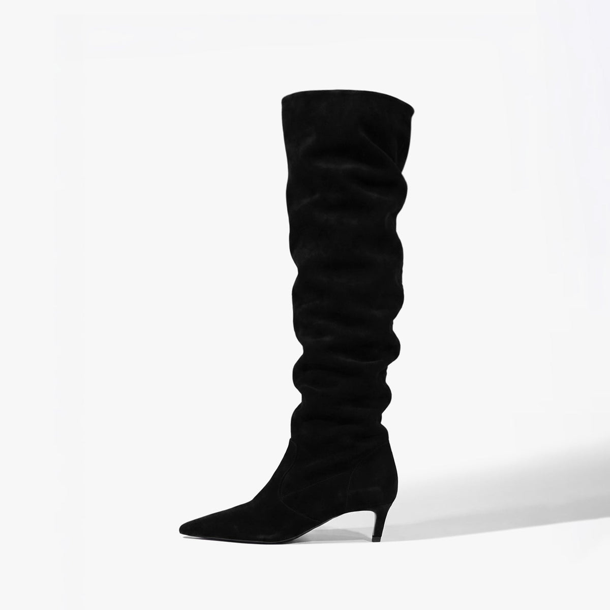 Black Faux Suede Chic Pointed-Toe Simple Wide Calf Knee High Stiletto Boots