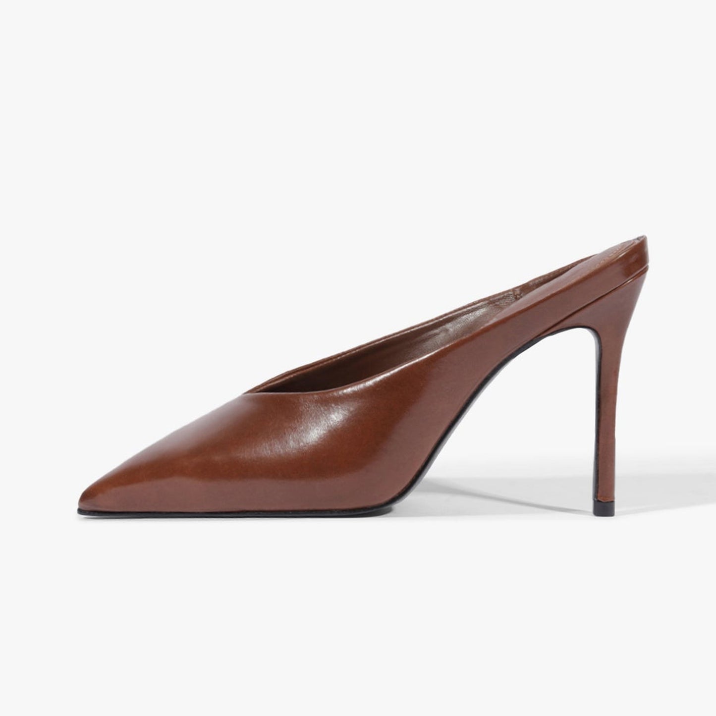 Coffee Pointed-Toe Slip-On Backless Chic Pumps High Heels