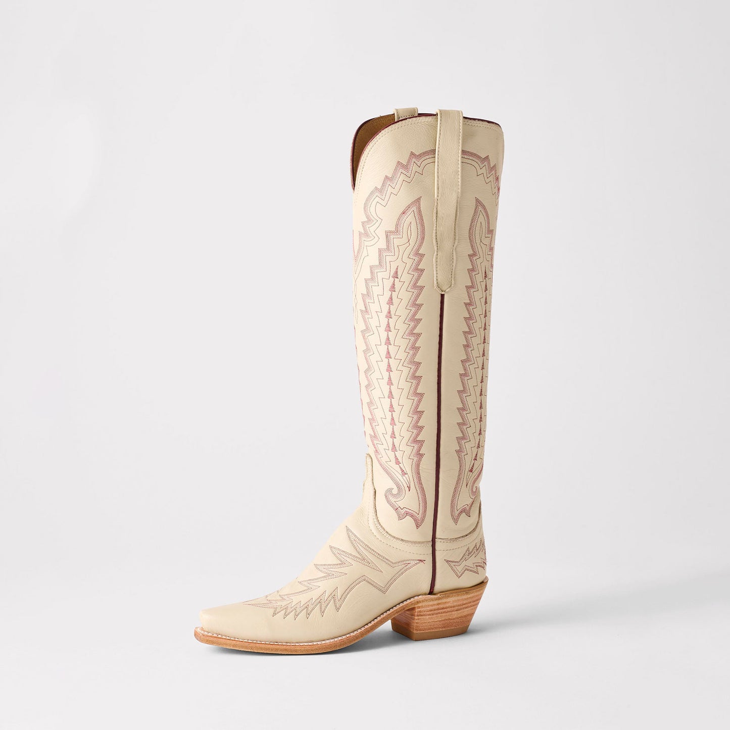 Cream Snip-Toe Western Embroidery Wide Calf Chic Knee High Cowgirl Boots