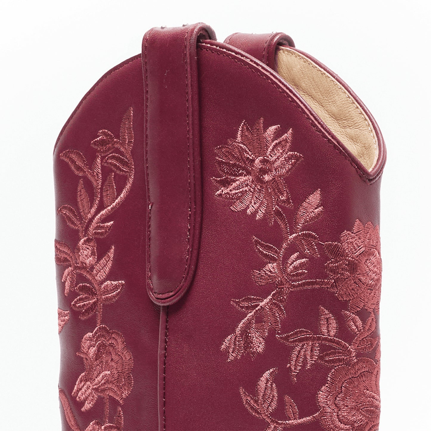 Red Round-Toe Chic Flowers Embroidery Ankle Cowgirl Boots