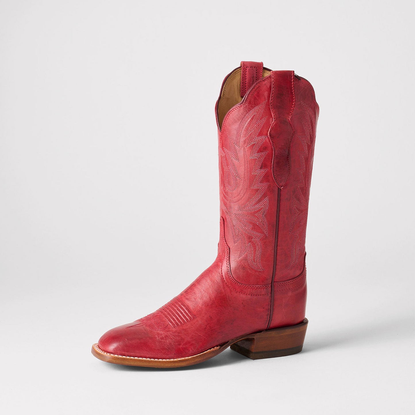 Red Square-Toe Delicate Embroidery Classic Mid Calf Cowgirl Boots