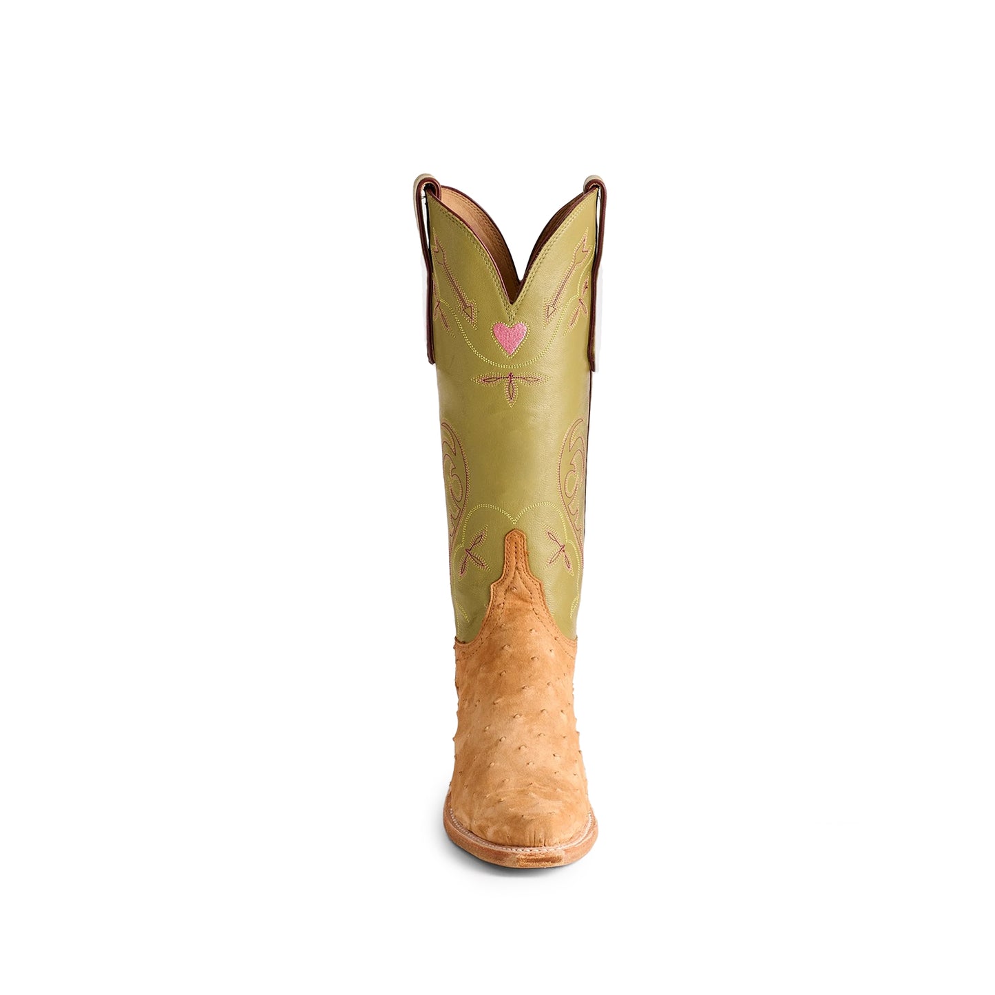 Contrast Brandy And Tan Snip-Toe Embroidery Mid Calf Cowgirl Boots