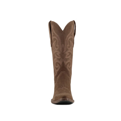 Camel Faux Suede Snip-Toe Mid Calf Embroidery Cowgirl Boots