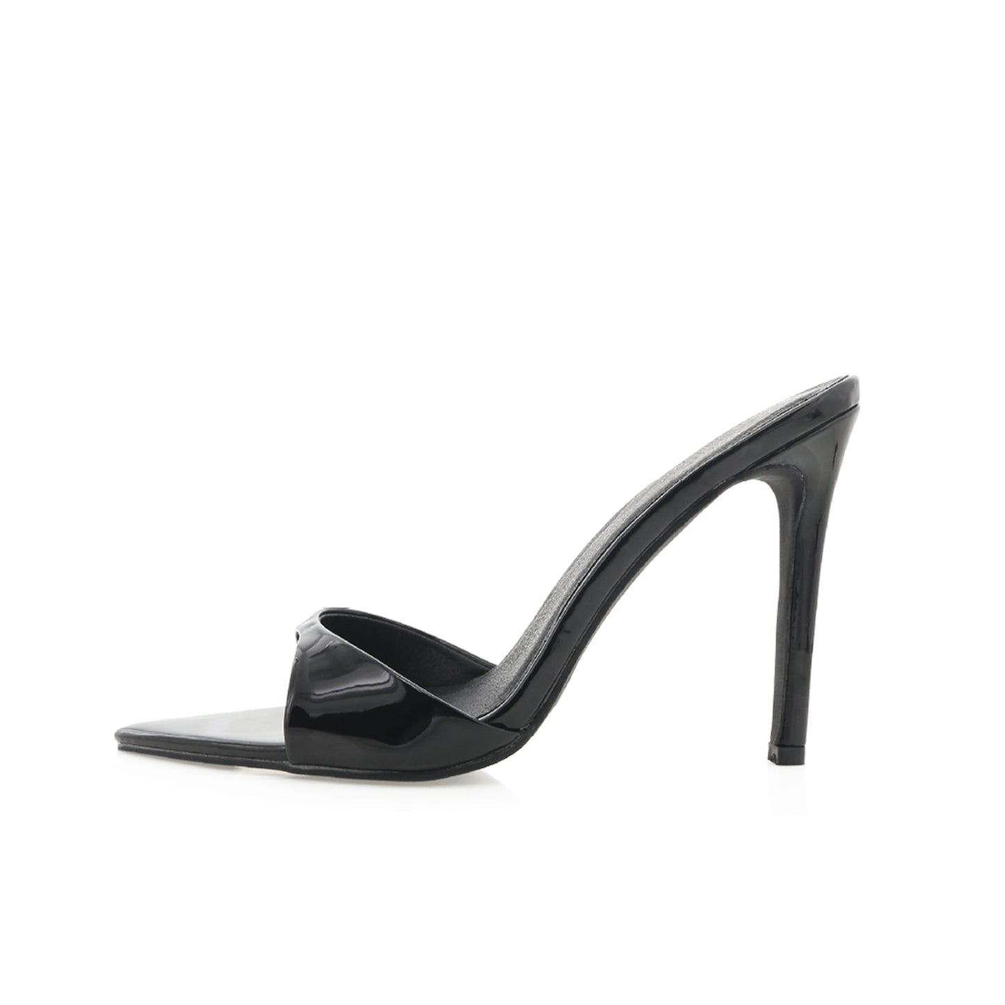 Patent Black Open Pointed-Toe Slip-On Classic Backless High Heels
