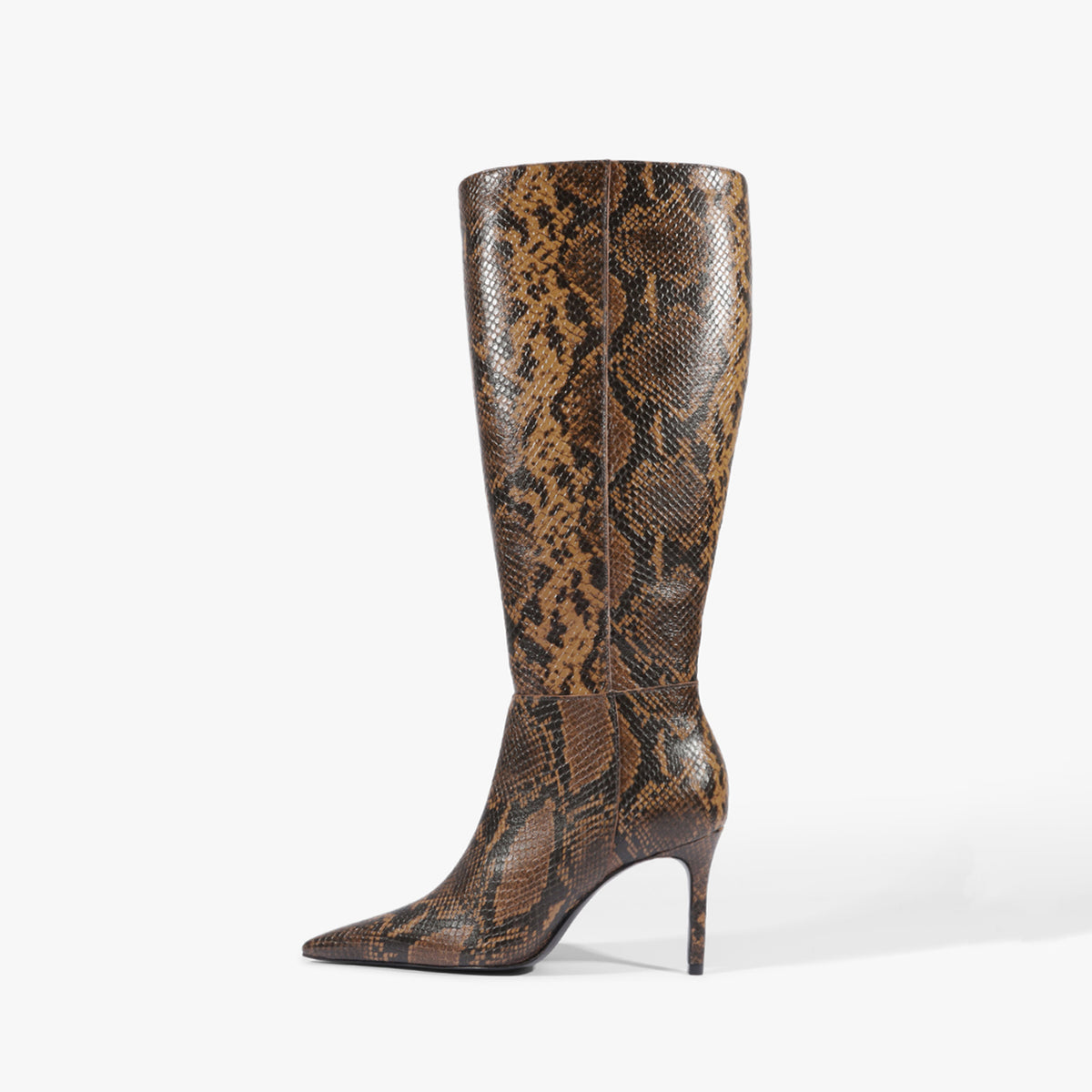 Chic Pointed-Toe Simple Full-Zip Sleek Knee High Stiletto Boots - Snakeskin Pattern