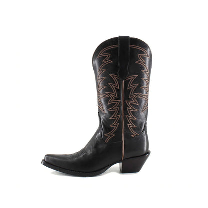 Black Snip-Toe Embroidery Western Mid Calf Cowgirl Boots