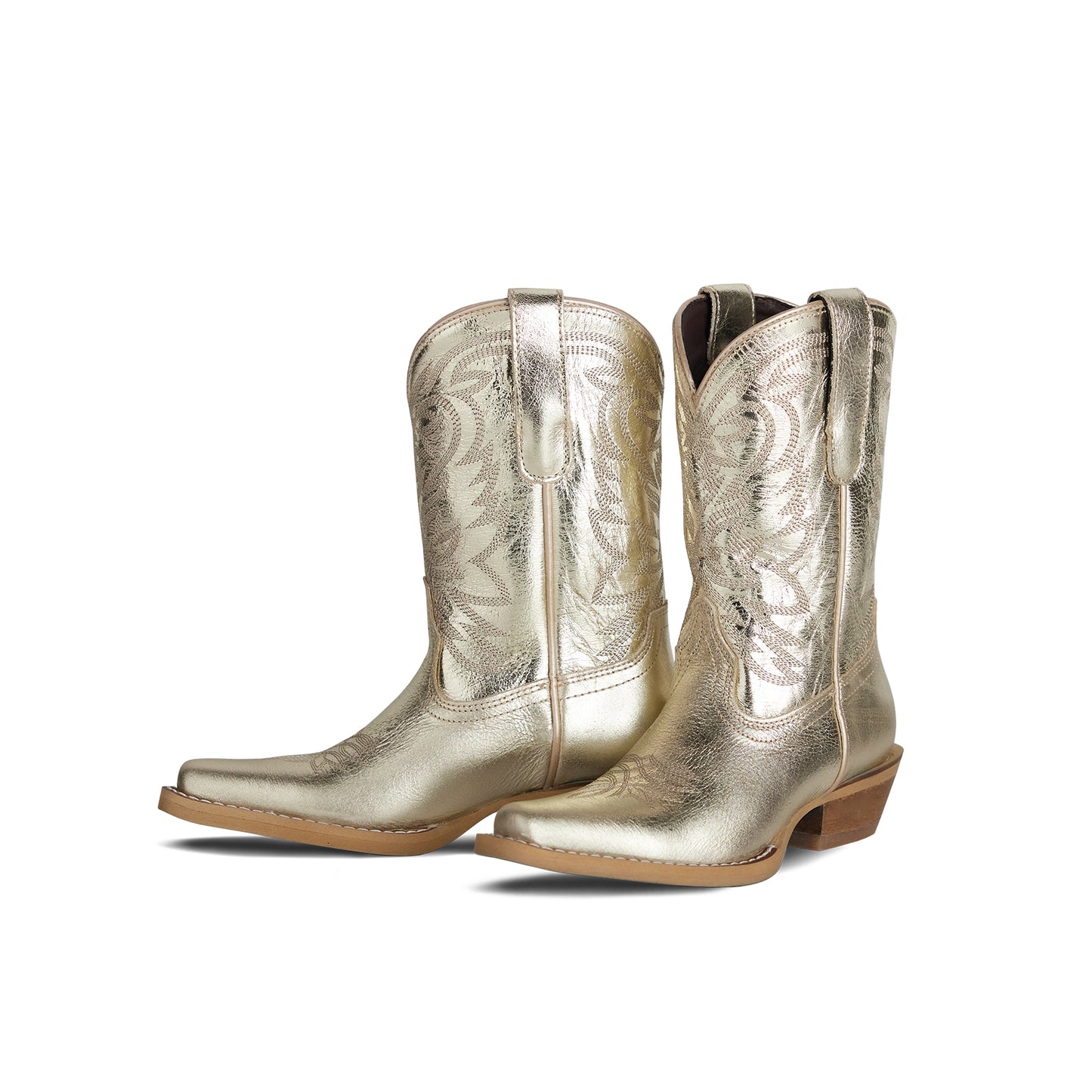 Metallic Champagne Snip-Toe Western Embroidery Ankle Classic Cowgirl Boots