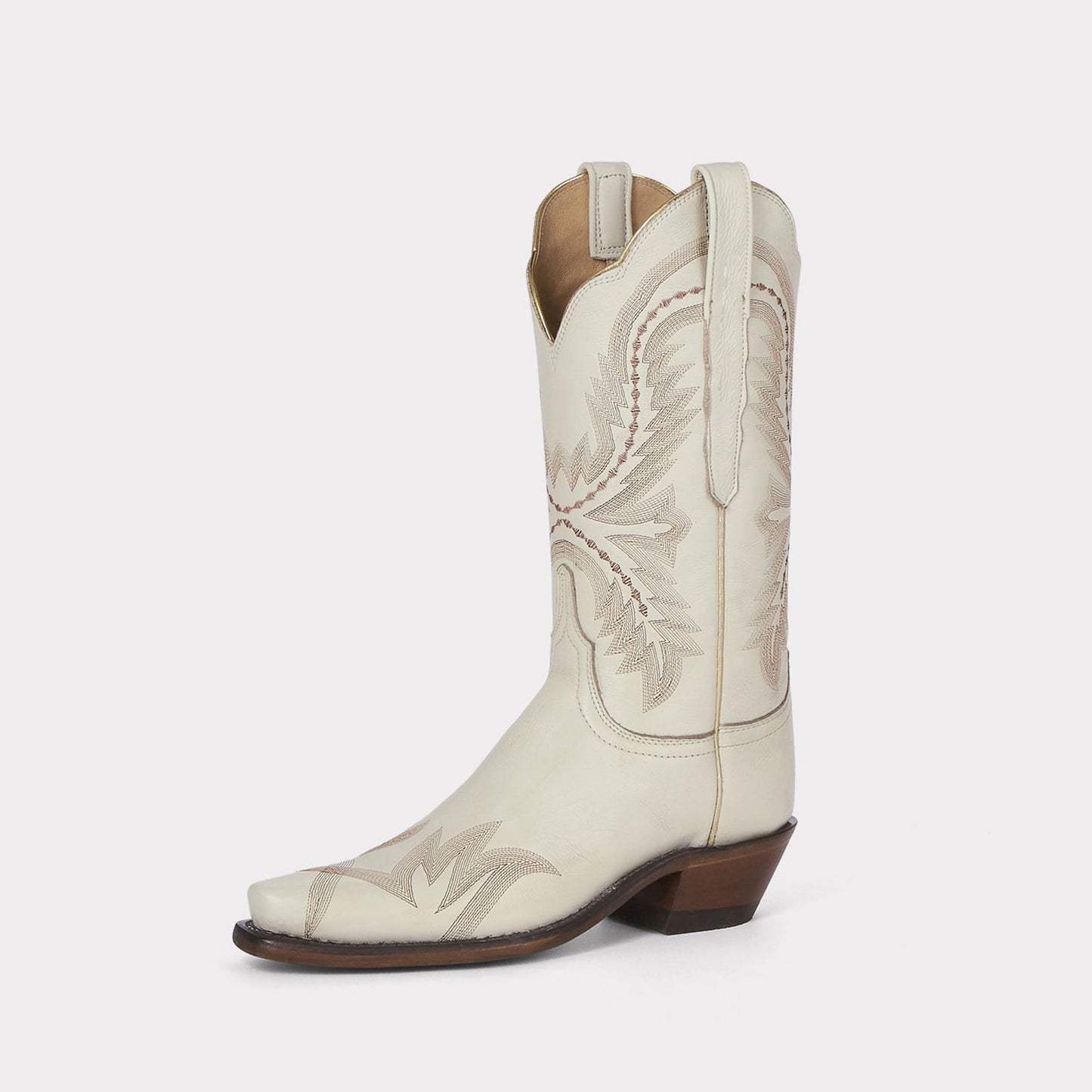 Cream Snip-Toe Western Embroidery Mid Calf Chic Cowgirl Boots