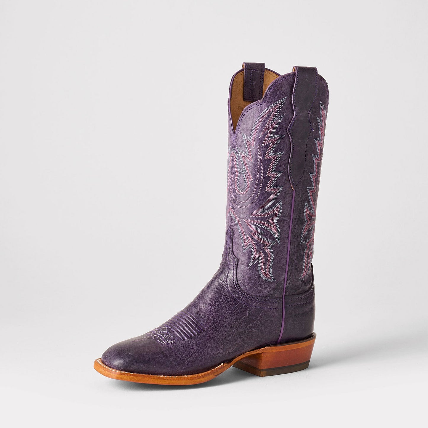 Purple Square-Toe Delicate Embroidery Classic Mid Calf Cowgirl Boots
