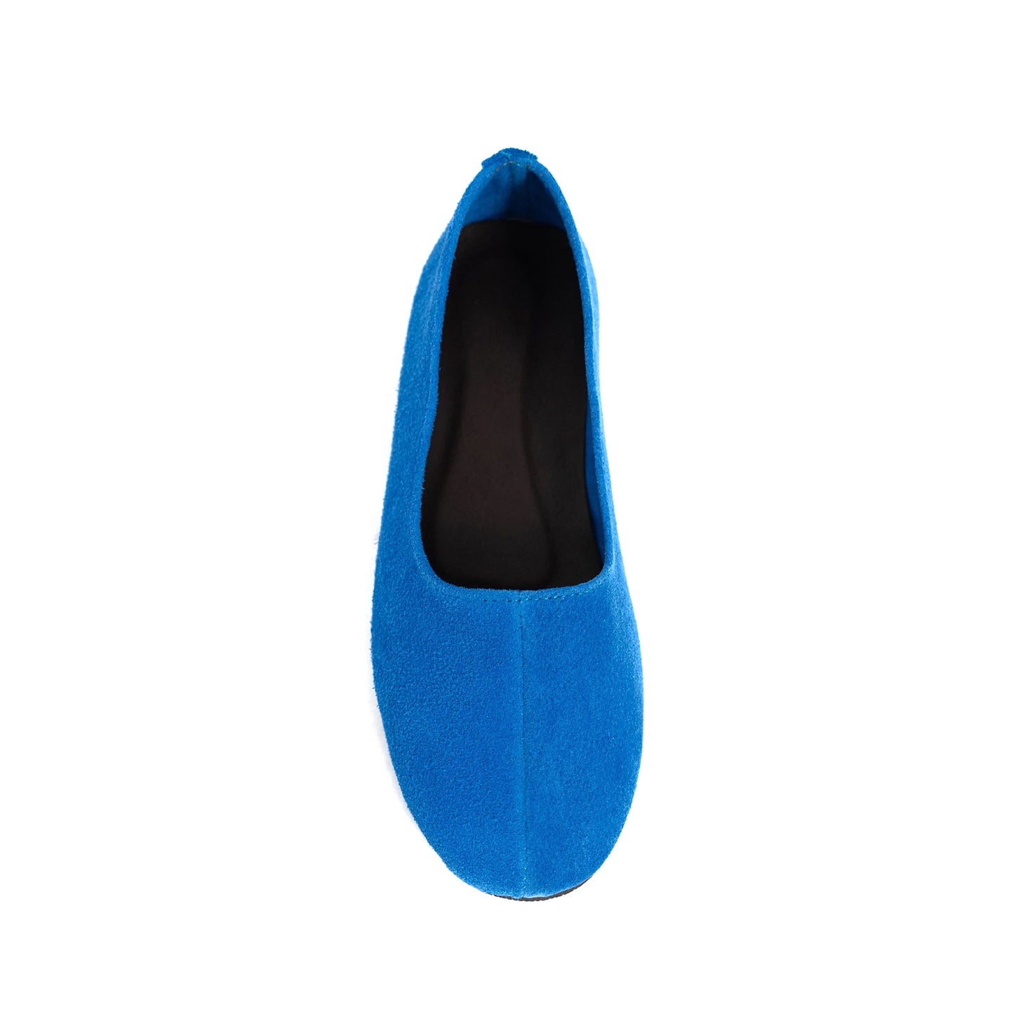 Blue Cow Suede Round-Toe Slip-On Classic Ballet Flats
