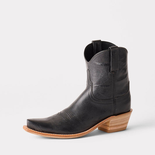 Black Snip-Toe Western Ankle Simple Cowgirl Boots