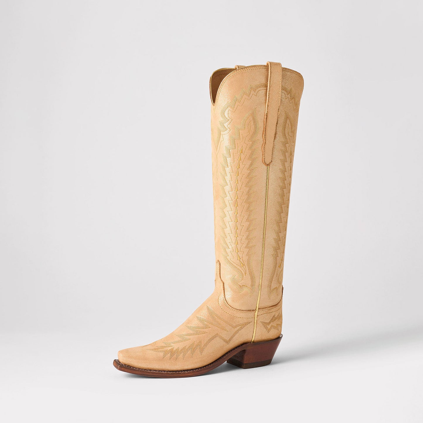 Metallic Champagne Snip-Toe Western Embroidery Wide Calf Chic Knee High Cowgirl Boots