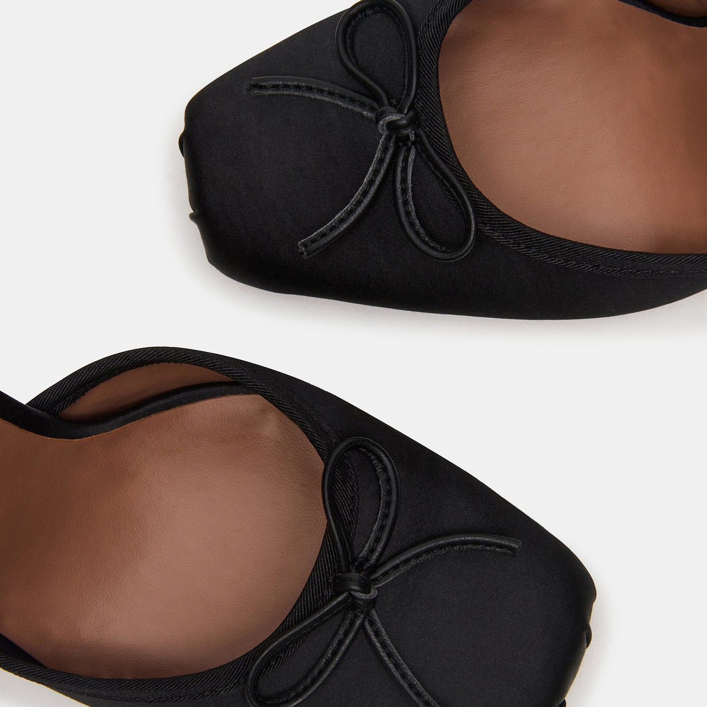 Black Satin Square-Toe Front Bow Ankle Strap Slip-On High Heels