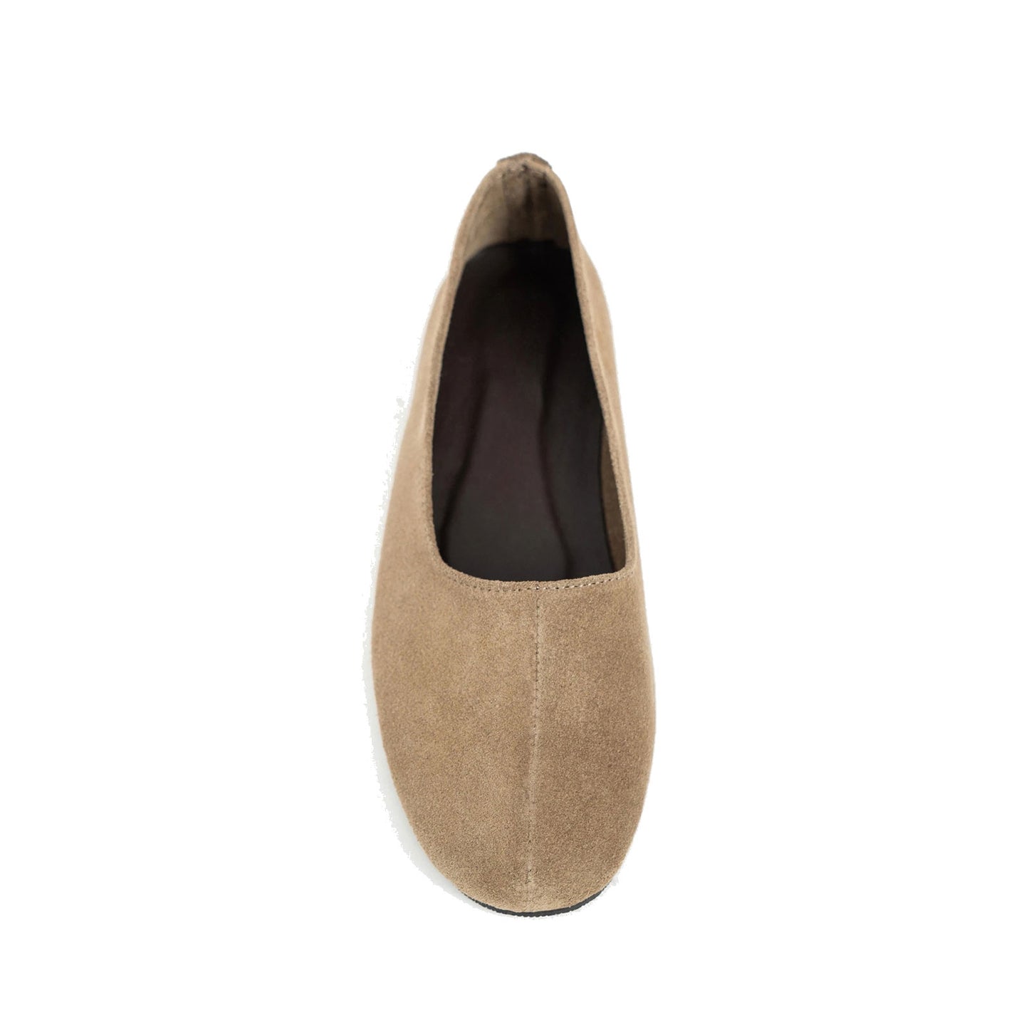 Taupe Cow Suede Round-Toe Slip-On Classic Ballet Flats