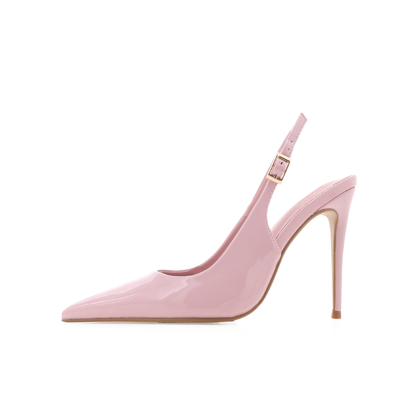 Patent Pink Pointed-Toe Buckle Slingback High Heels