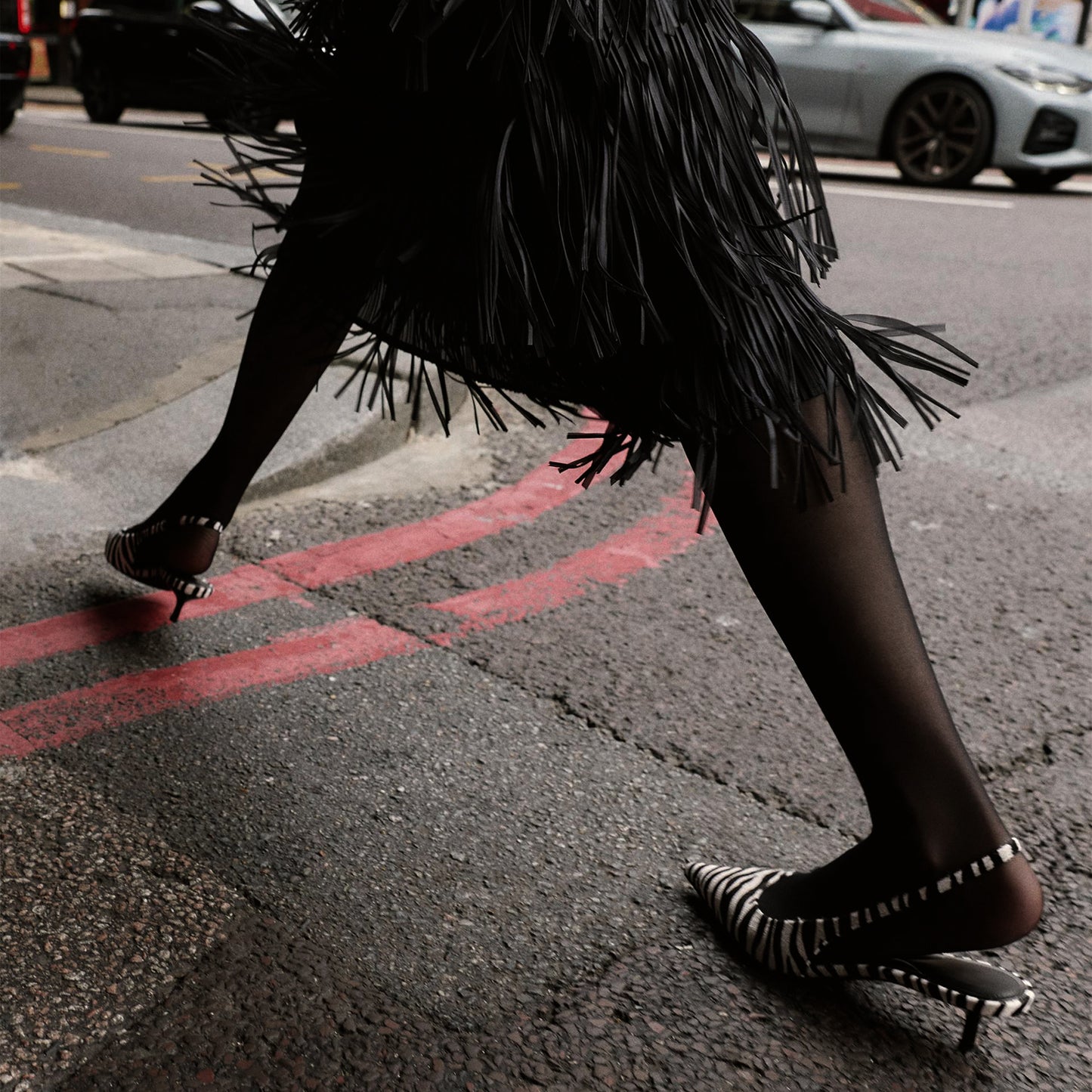 Zebra Print Pony Hair Pointed-Toe Classic Slingback Kitten Heels