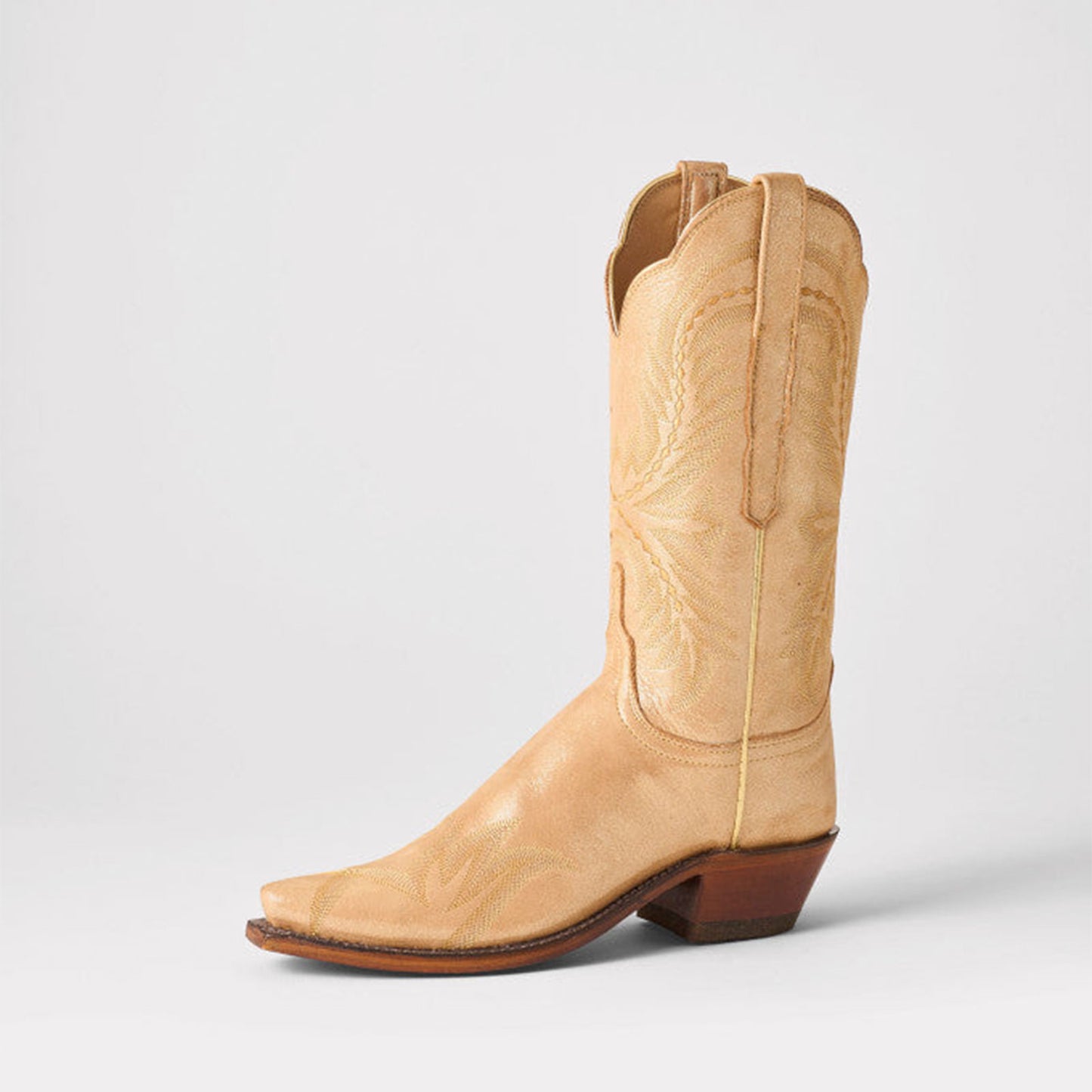 Metallic Champagne Snip-Toe Western Embroidery Mid Calf Chic Cowgirl Boots