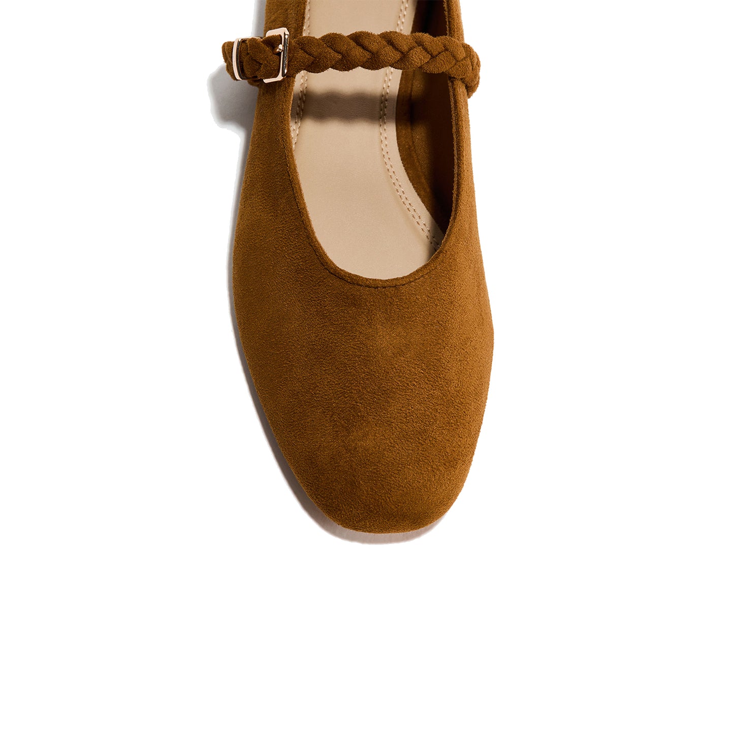 Coffee Faux Suede Square-Toe Delicate Buckle Mary Jane Ballet Flats
