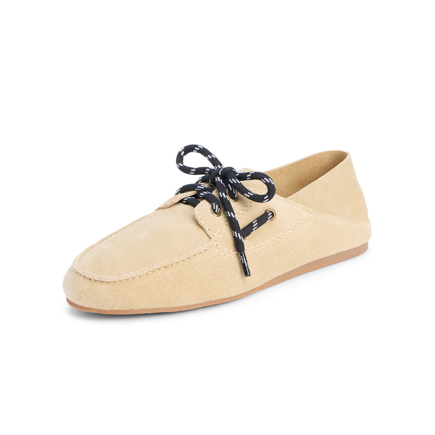 Nude Cow Suede Round-Toe Lace-Up Boat Shoes Flats