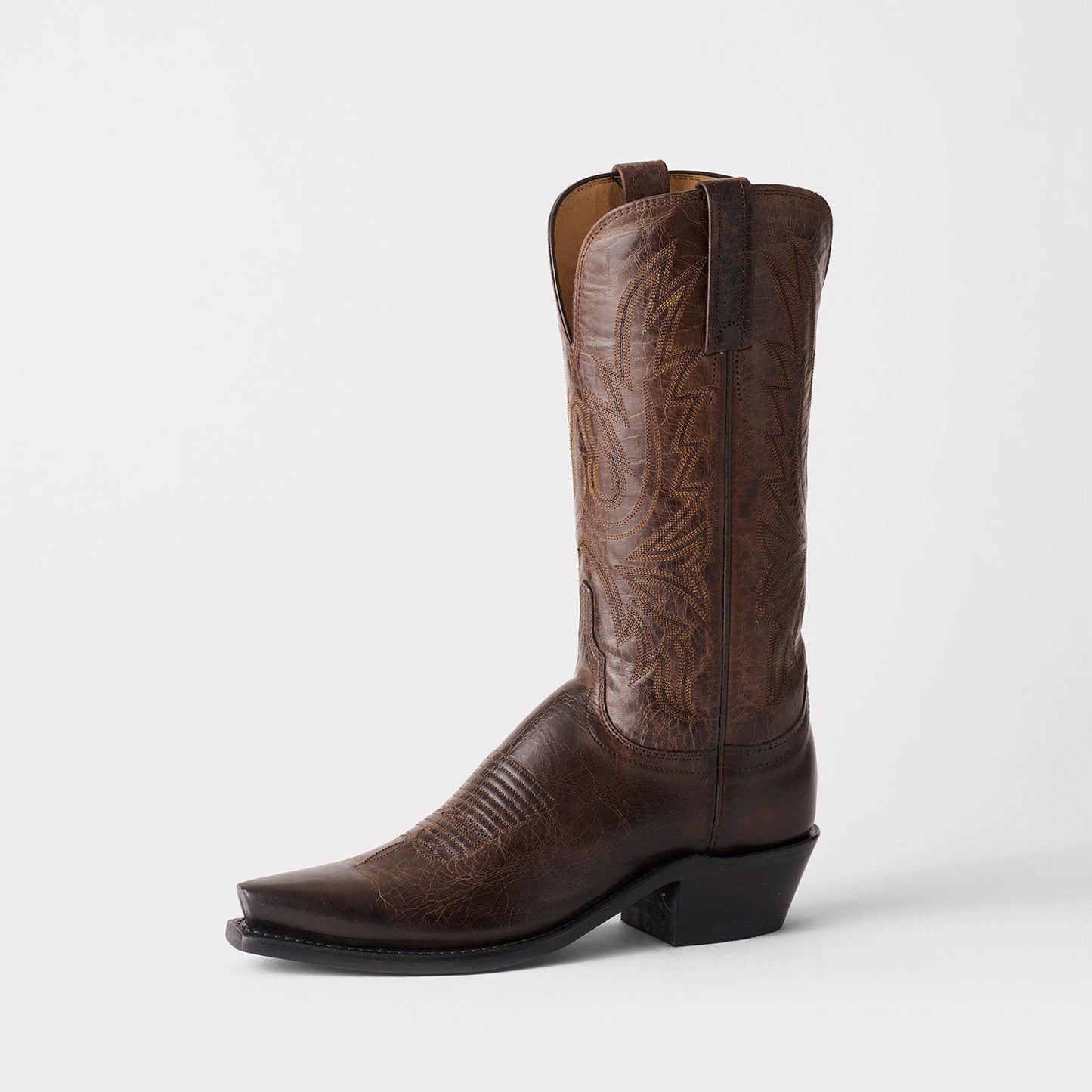 Chocolate Snip-Toe Western Embroidery Mid Calf Classic Cowgirl Boots