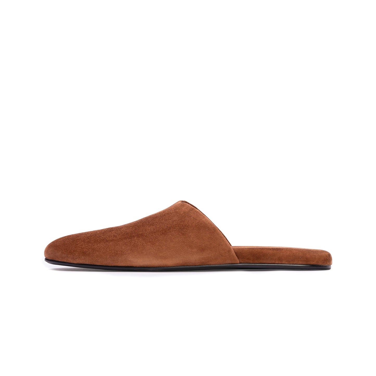 Brown Faux Suede Round-Toe Slip-on Backless Ballet Flats