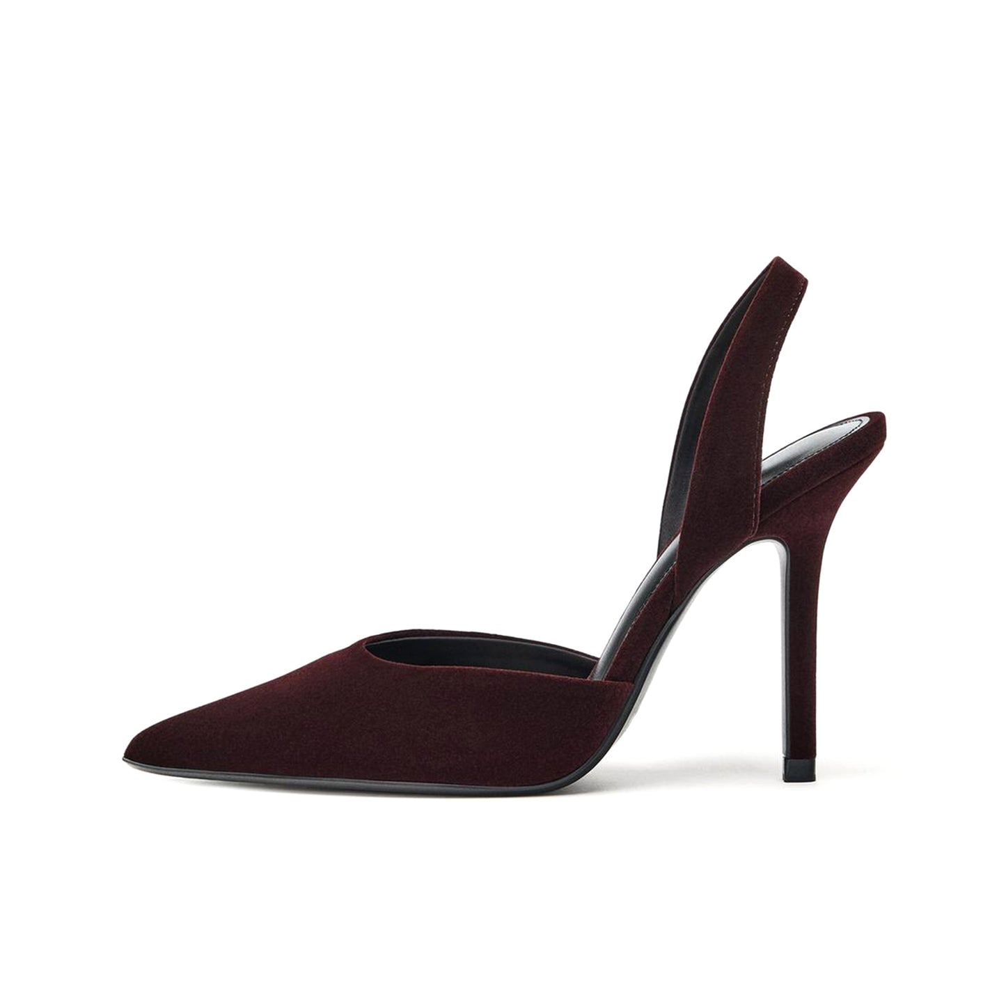 Burgundy Red Velvet Pointed-Toe Slingback Classic High Stiletto Heels