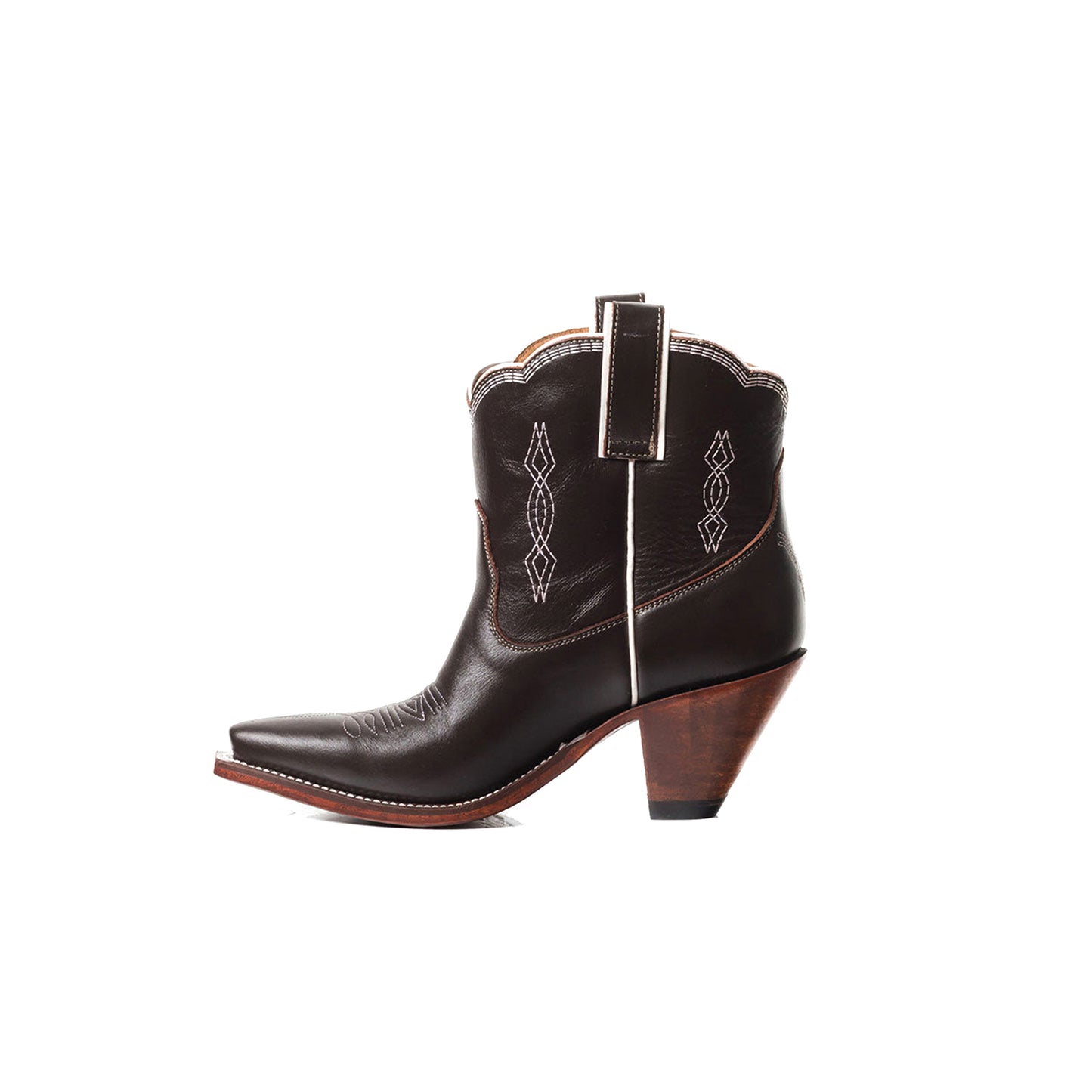 Chocolate Snip-Toe Tulip Inlay Embroidery Ankle Cowgirl Boots