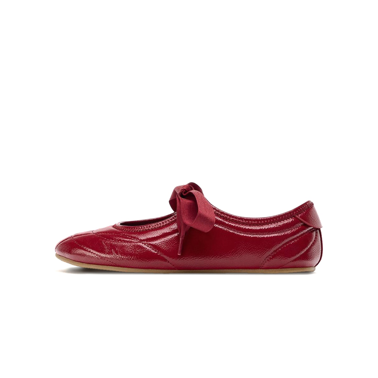 Patent Red Round-Toe Chic Stitch Bridge Strap Flats