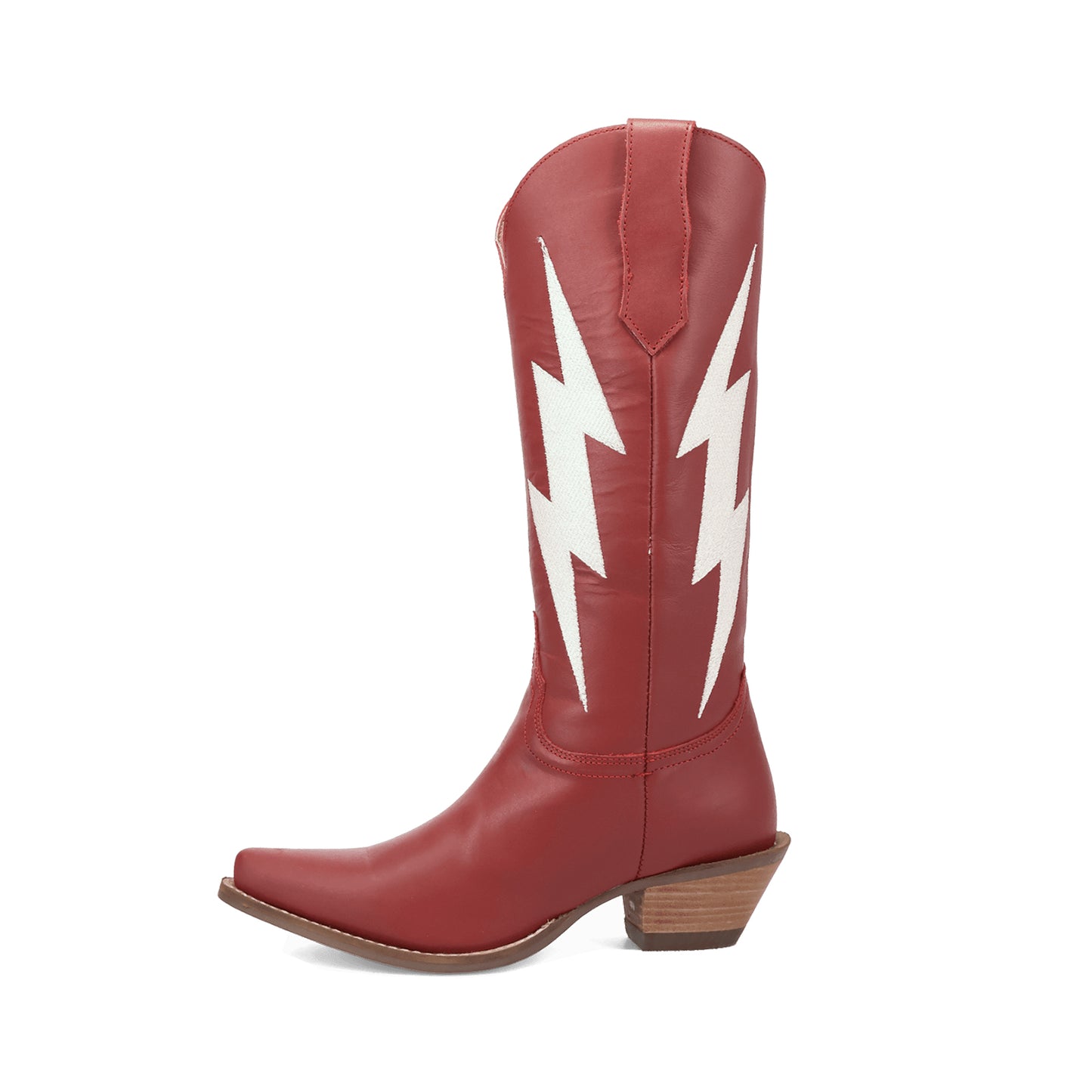 Red Snip-Toe Lightning Embroidery Mid Calf Classic Cowgirl Boots