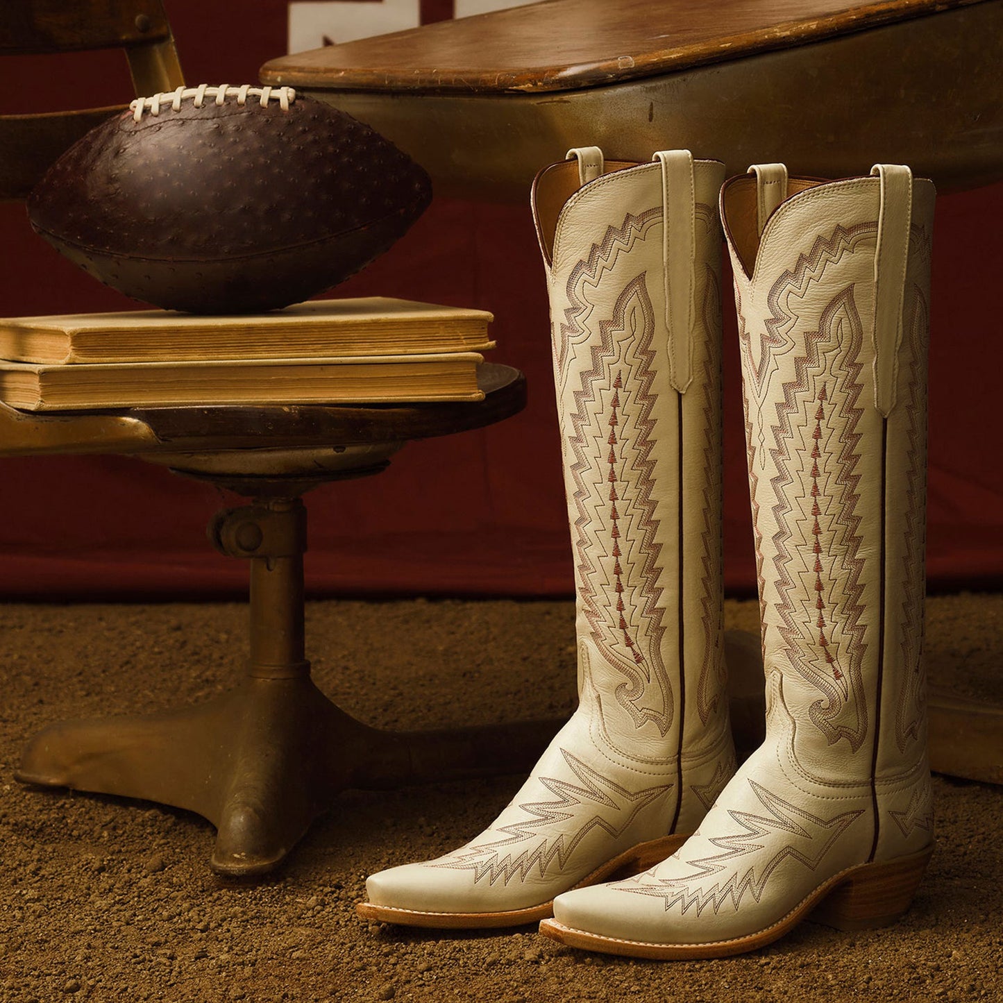Cream Snip-Toe Western Embroidery Wide Calf Chic Knee High Cowgirl Boots