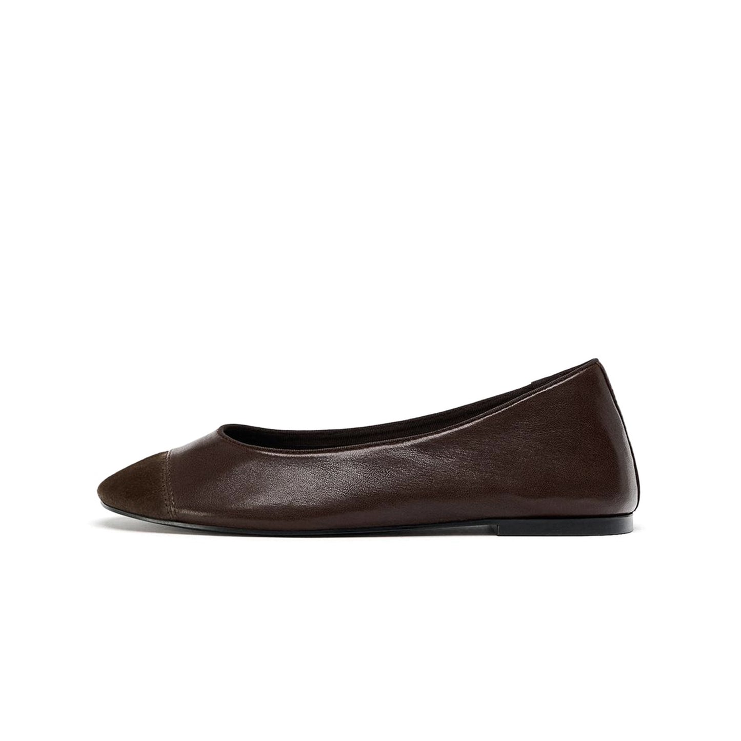 Brown Faux Suede And Vegan Leather Round-Toe Ballet Flats