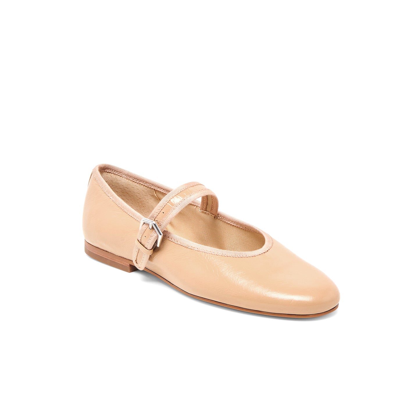 Light Tan Vegan Leather Round-Toe Bridge Strap Ballet Flats