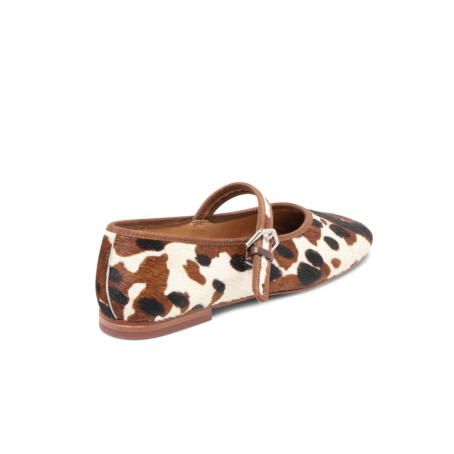 Cow Print Pony Hair Vegan Leather Round-Toe Bridge Strap Ballet Flats
