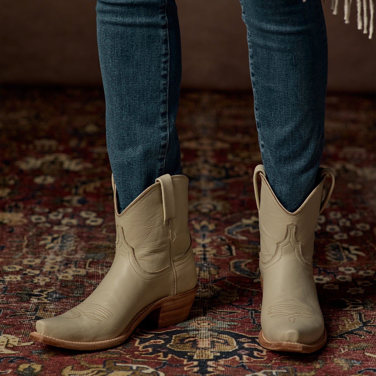 Cream Snip-Toe Western Ankle Simple Cowgirl Boots