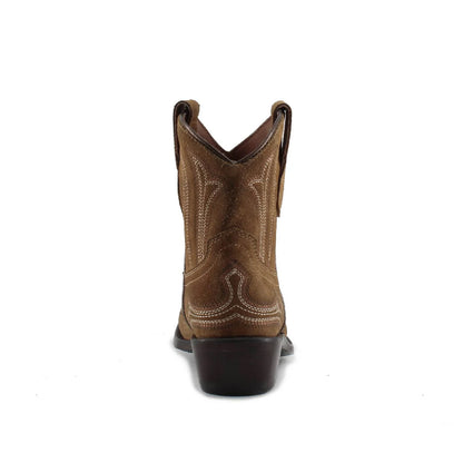 Dark Gold Faux Suede Snip-Toe Embroidery Ankle Cowgirl Boots