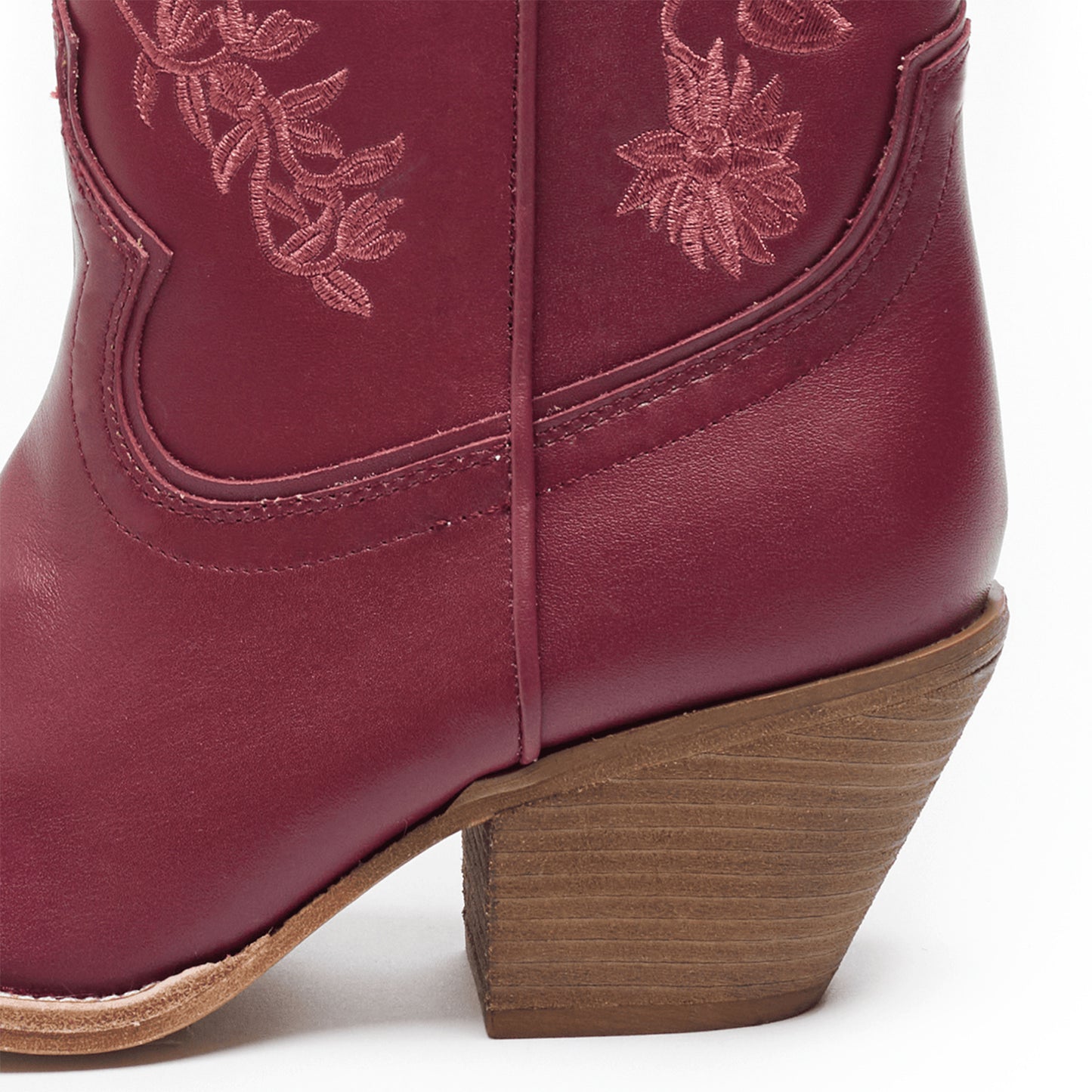 Red Round-Toe Chic Flowers Embroidery Ankle Cowgirl Boots