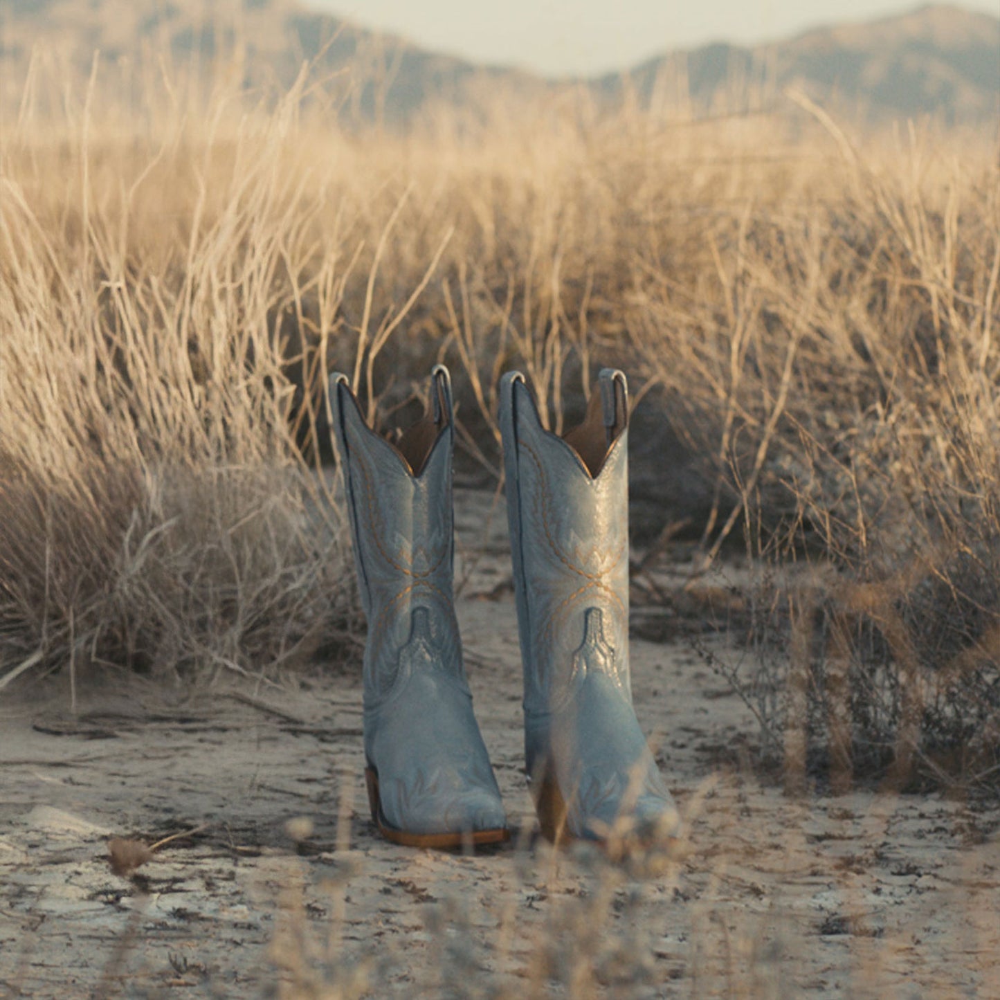 Metallic Blue Snip-Toe Western Embroidery Mid Calf Chic Cowgirl Boots