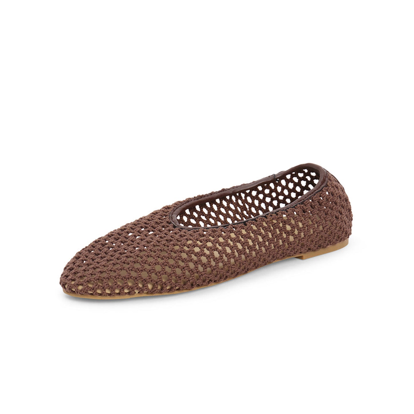 Chocolate Woven Vegan Leather Round-Toe Slip-On Stylish Flats