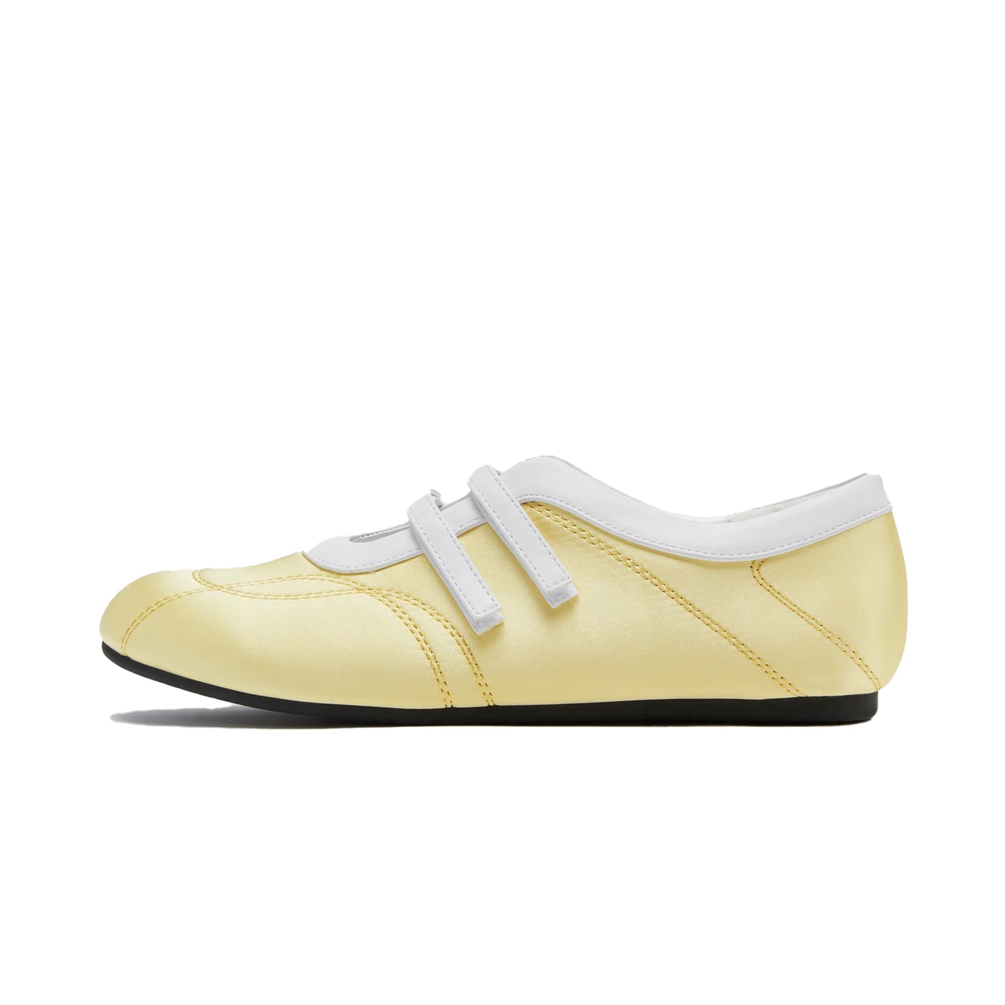 Yellow Satin And Vegan Leather Round-Toe Adjustable Strap Sneakers