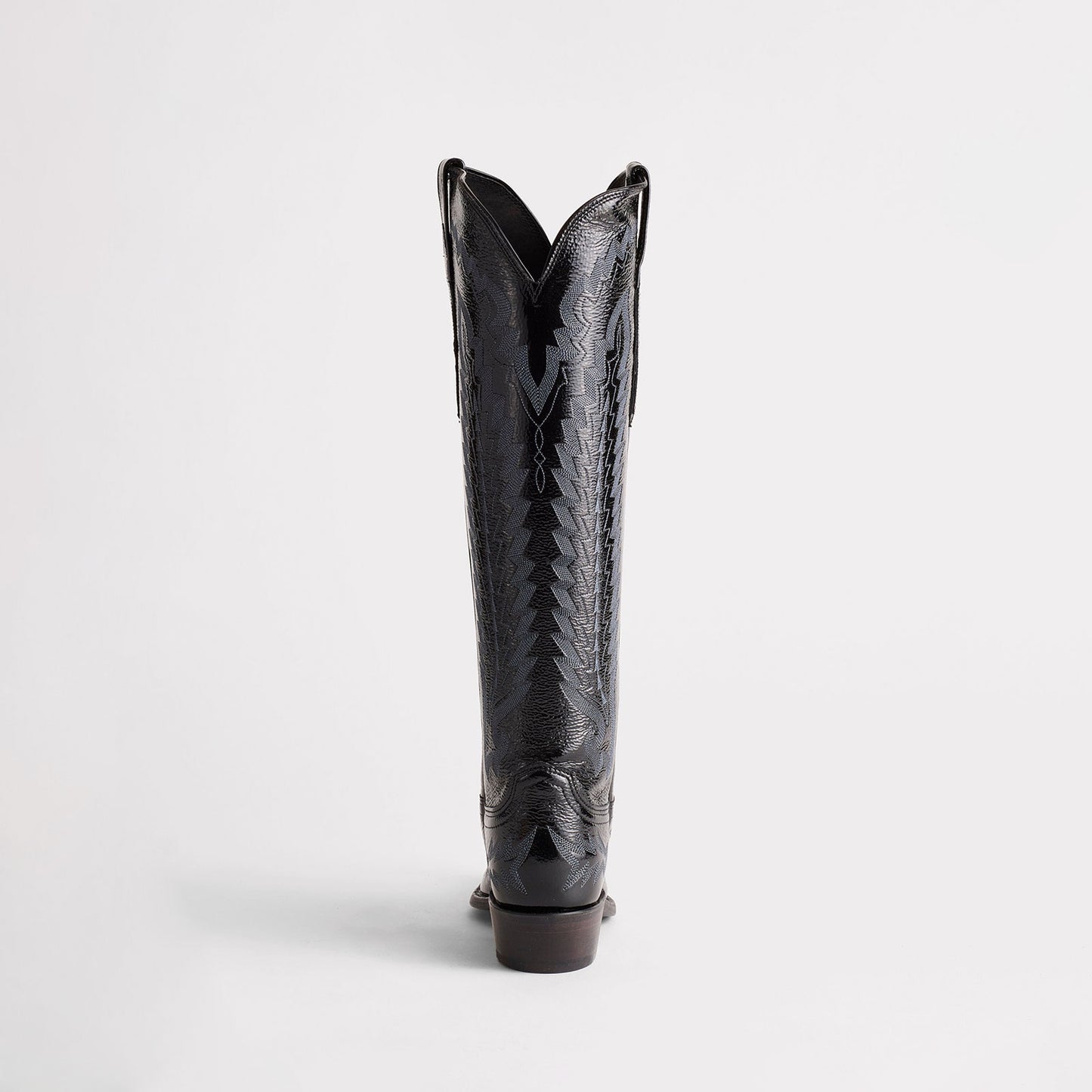 Patent Black Snip-Toe Western Embroidery Wide Calf Knee High Chic Cowgirl Boots